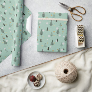 Scandinavian Sketched Winter Pine Trees Wrapping Paper