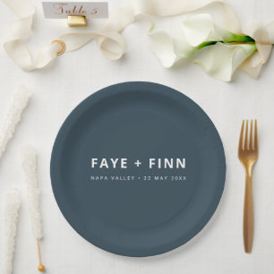 Scandinavian Smoke Blue Minimalist Wedding Dinner Paper Plate