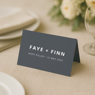 Scandinavian Smoke Blue Minimalist Wedding Dinner Place Card