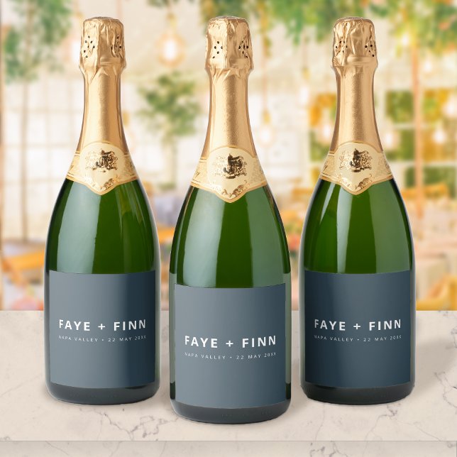 Scandinavian | Smoke Blue Minimalist Wedding Sparkling Wine Label (Creator Uploaded)
