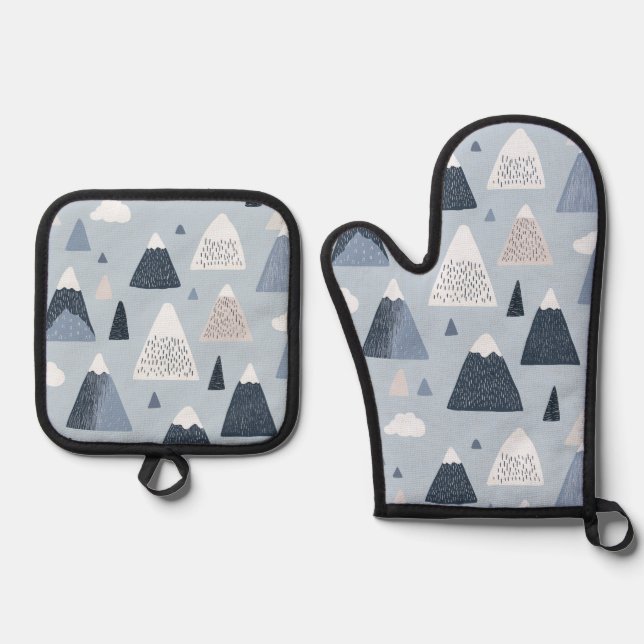 Scandinavian Snow-Capped Mountains Oven Mitt and P Oven Mitt & Pot Holder Set (Front)