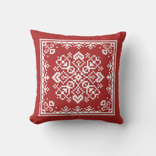 Scandinavian Snowflake Red and White Christmas Cushion