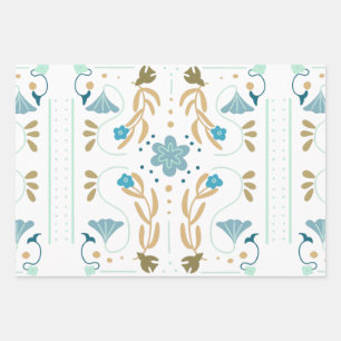 Scandinavian Spring Blue Floral Wrapping Paper Sheet
