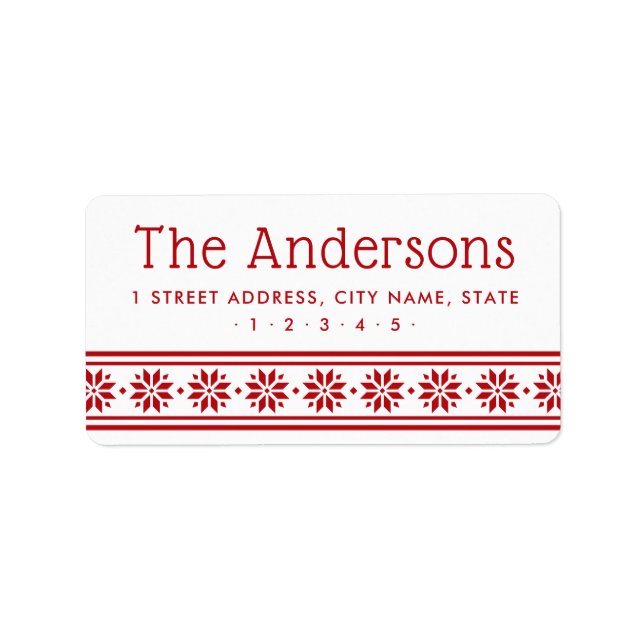 Scandinavian star border red white return address label (Front)
