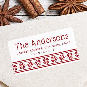 Scandinavian star border red white return address label