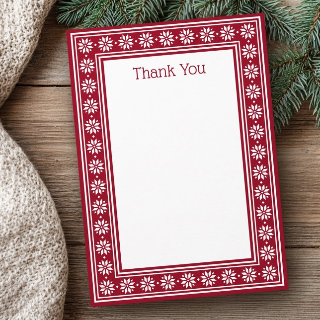Scandinavian star pattern border dark red blank thank you card (Scandinavian star pattern border dark red blank thank you card)