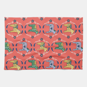Scandinavian Style Art Kitchen Towel in Coral