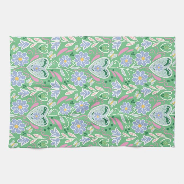Scandinavian Style Art Kitchen Towel in Greens (Horizontal)