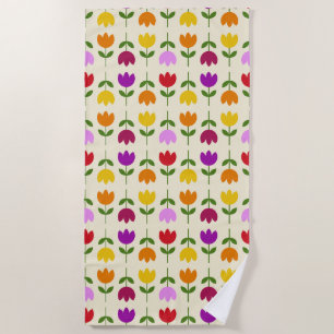 Scandinavian Style Col on Crm Flower Rpt Pattern Beach Towel