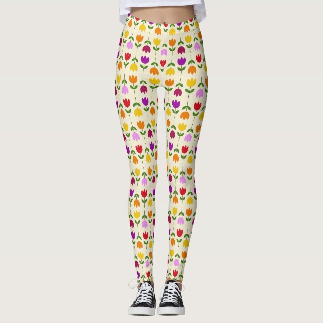 Scandinavian Style Colour on Crm Flower Pattern Leggings (Front)