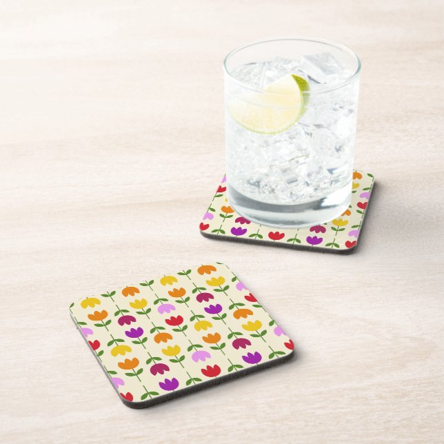 Scandinavian Style Colourful on Crm Flower Pattern Coaster (Right Side)
