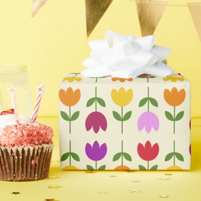 Scandinavian Style Colourful on Crm Flower Pattern Wrapping Paper (Birthday Party)