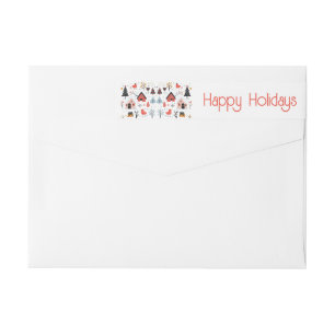 Scandinavian style deer red blue Christmas Wrap Ar Around Label