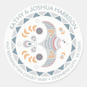 Scandinavian Style Dove and Flowers Return Address Classic Round Sticker