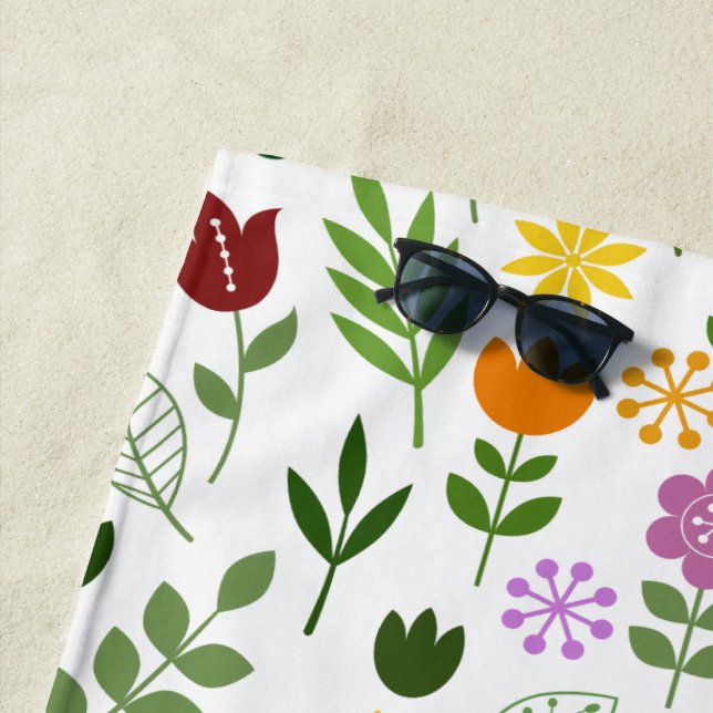 Scandinavian Style Flora & Fauna Pattern Beach Towel (In Situ)