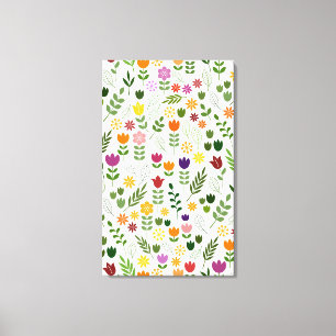 Scandinavian Style Flora & Fauna Pattern Canvas Print