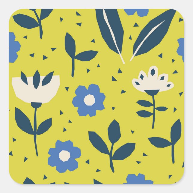 Scandinavian style, floral seamless pattern. square sticker (Front)