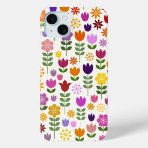 Scandinavian Style Flowers Big Pattern iPhone 15 Mini Case