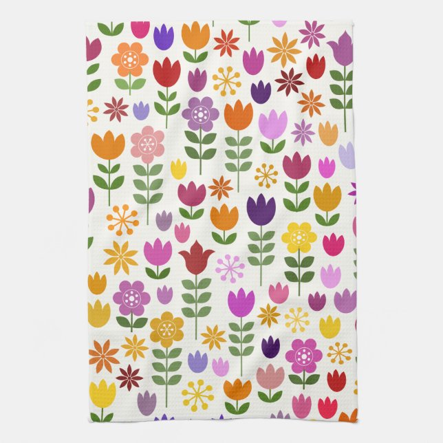 Scandinavian Style Flowers Big Pattern Tea Towel (Vertical)