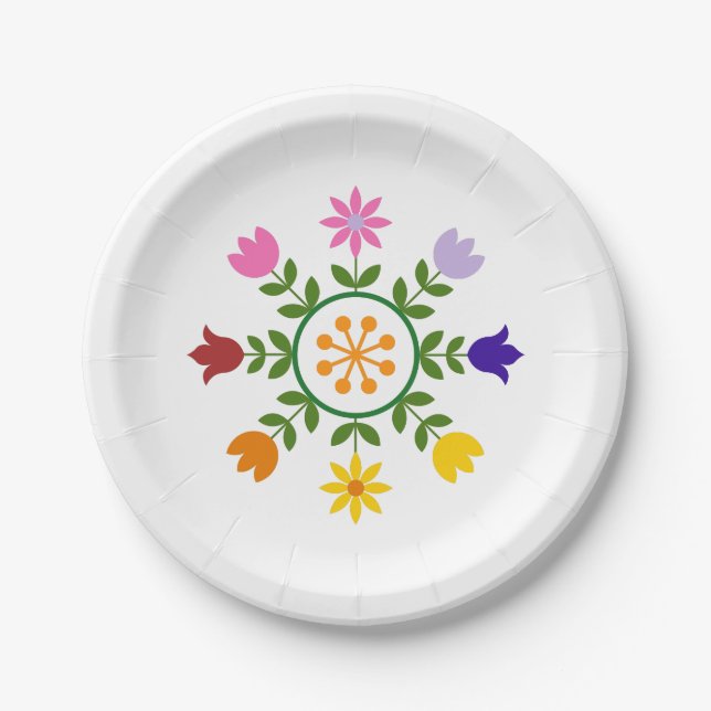 Scandinavian Style Flowers Wheel Paper Plate (Front)