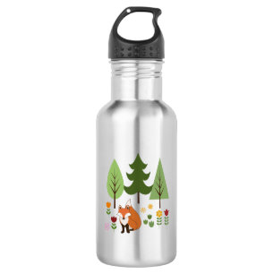 Scandinavian Style Fox Flowers Trees Illustration 532 Ml Water Bottle