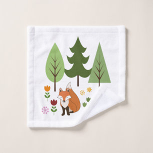 Scandinavian Style Fox Flowers Trees Illustration Bath Towel Set