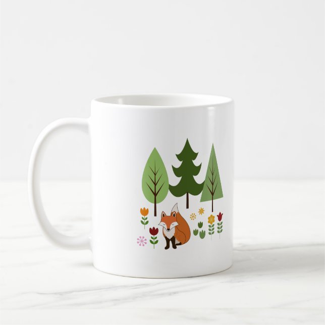 Scandinavian Style Fox Flowers Trees Illustration Coffee Mug (Left)