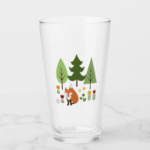 Scandinavian Style Fox Flowers Trees Illustration Glass
