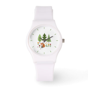 Scandinavian Style Fox Flowers Trees Illustration Watch