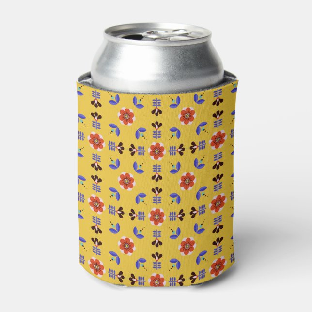 Scandinavian Style Geometric Floral Pattern Can Cooler (Can Front)