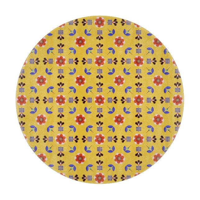Scandinavian Style Geometric Floral Pattern Cutting Board (Front)
