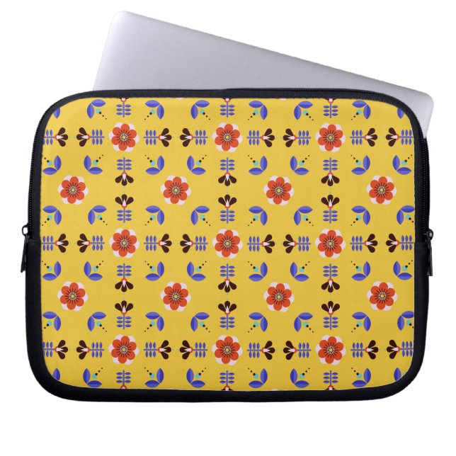 Scandinavian Style Geometric Floral Pattern Laptop Sleeve (Front)