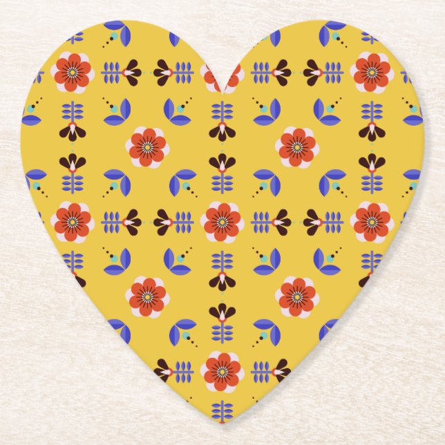 Scandinavian Style Geometric Floral Pattern Paper Coaster (Front)