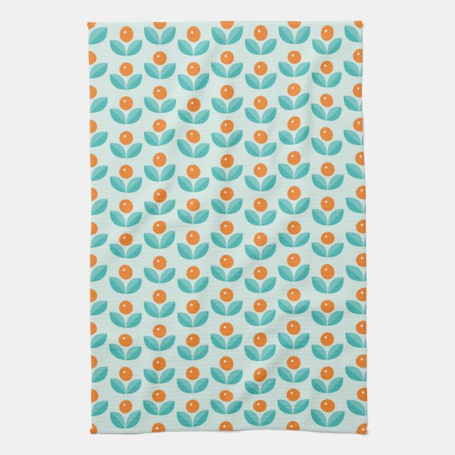 Scandinavian Style Geometric Orange Pattern Tea Towel (Vertical)