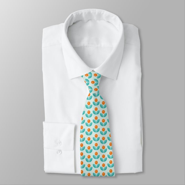 Scandinavian Style Geometric Orange Pattern Tie (Tied)