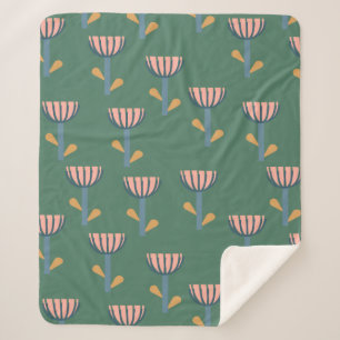 Scandinavian Style Green Floral Pattern Sherpa Blanket