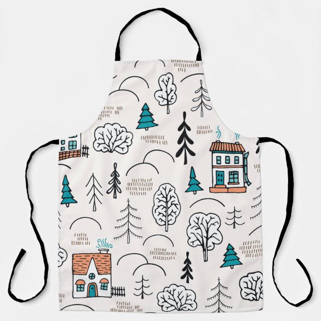 Scandinavian Style Houses Forest Pattern Apron (Front)