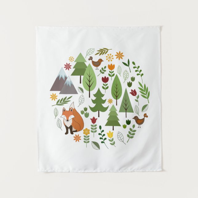 Scandinavian Style Illustrations Circle Tapestry (Front)