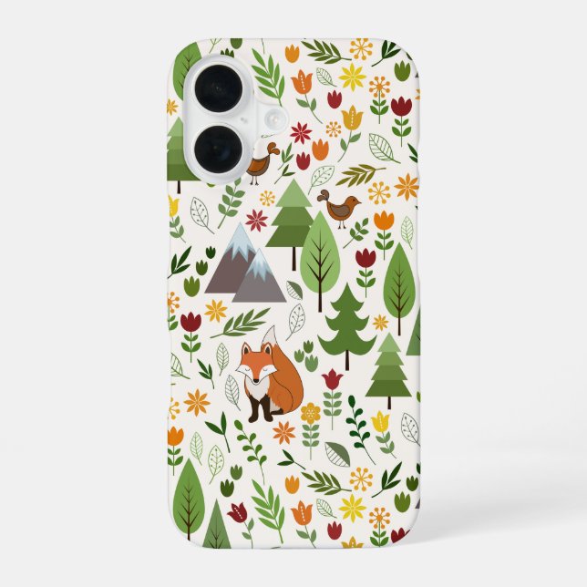 Scandinavian Style Illustrations on Cream Pattern iPhone 16 Case (Back)