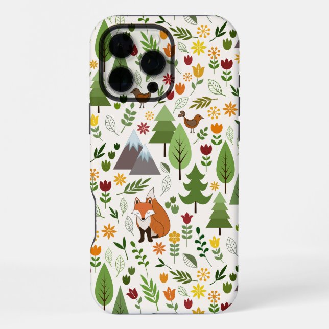 Scandinavian Style Illustrations on Cream Pattern iPhone Case (Back)