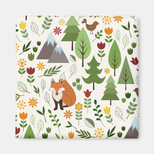 Scandinavian Style Illustrations on Cream Pattern Magnet