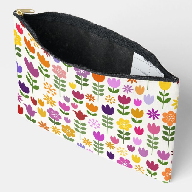 Scandinavian Style Lg Flowers Pattern Accessory Pouch (Open)