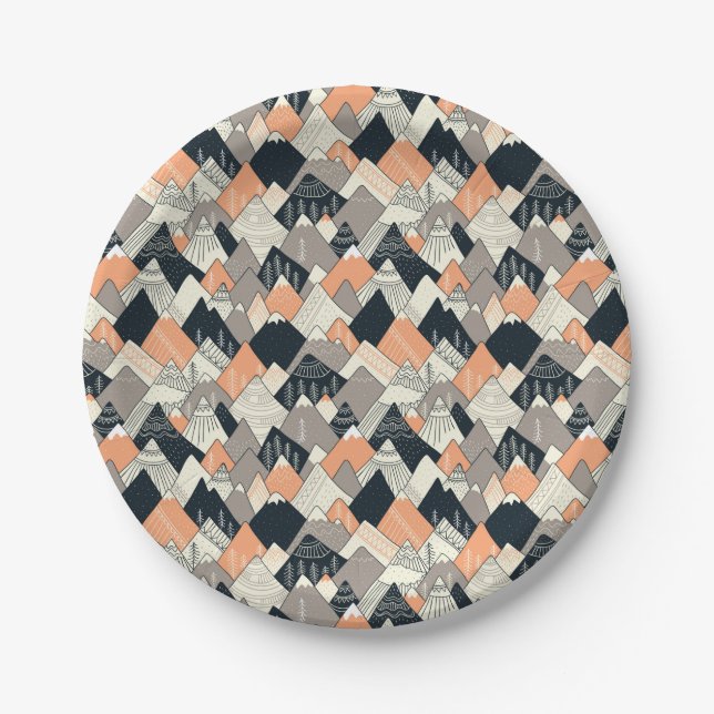 Scandinavian Style Mountain Pattern Paper Plate (Front)