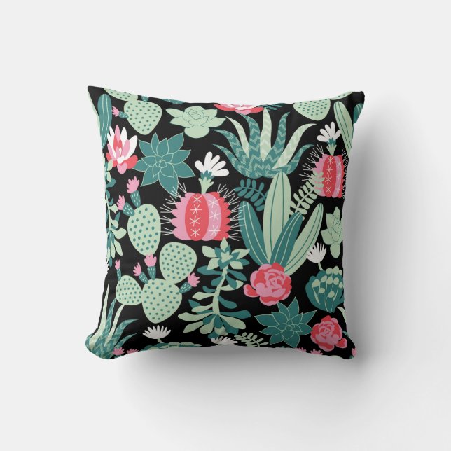 Scandinavian Style Succulents Seamless Pattern Cushion (Front)