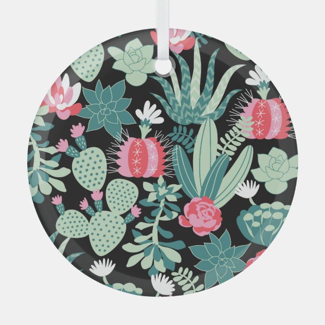 Scandinavian Style Succulents Seamless Pattern Glass Tree Decoration (Front)