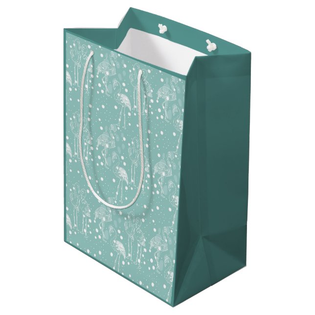 Scandinavian Style White Flamingos on Light Teal   Medium Gift Bag (Back Angled)