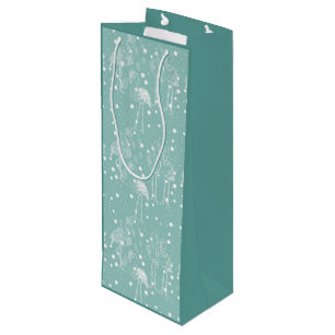 Scandinavian Style White Flamingos on Light Teal Wine Gift Bag