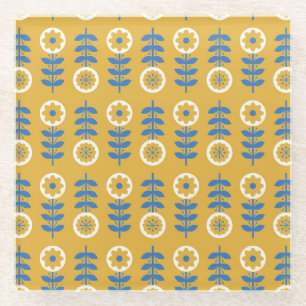 Scandinavian Stylised Flower Pattern Glass Coaster