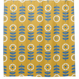 Scandinavian Stylised Flower Pattern Shower Curtain
