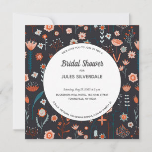 Scandinavian Summer Flowers Dark Bridal Shower Invitation